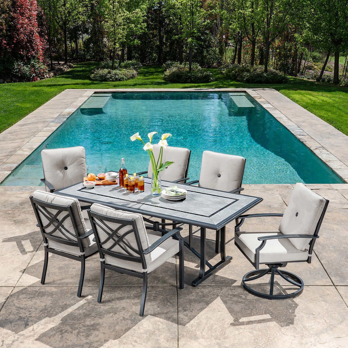 Hamilton 7 Piece Cushion Dining Set In 2020 | Dining Set, Rectangular Within 7 Piece Patio Dining Sets (View 13 of 15)