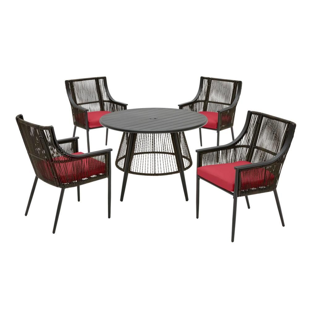 Hampton Bay Bayhurst 5 Piece Black Wicker Outdoor Patio Dining Set With With Red 5 Piece Outdoor Dining Sets (View 5 of 15)