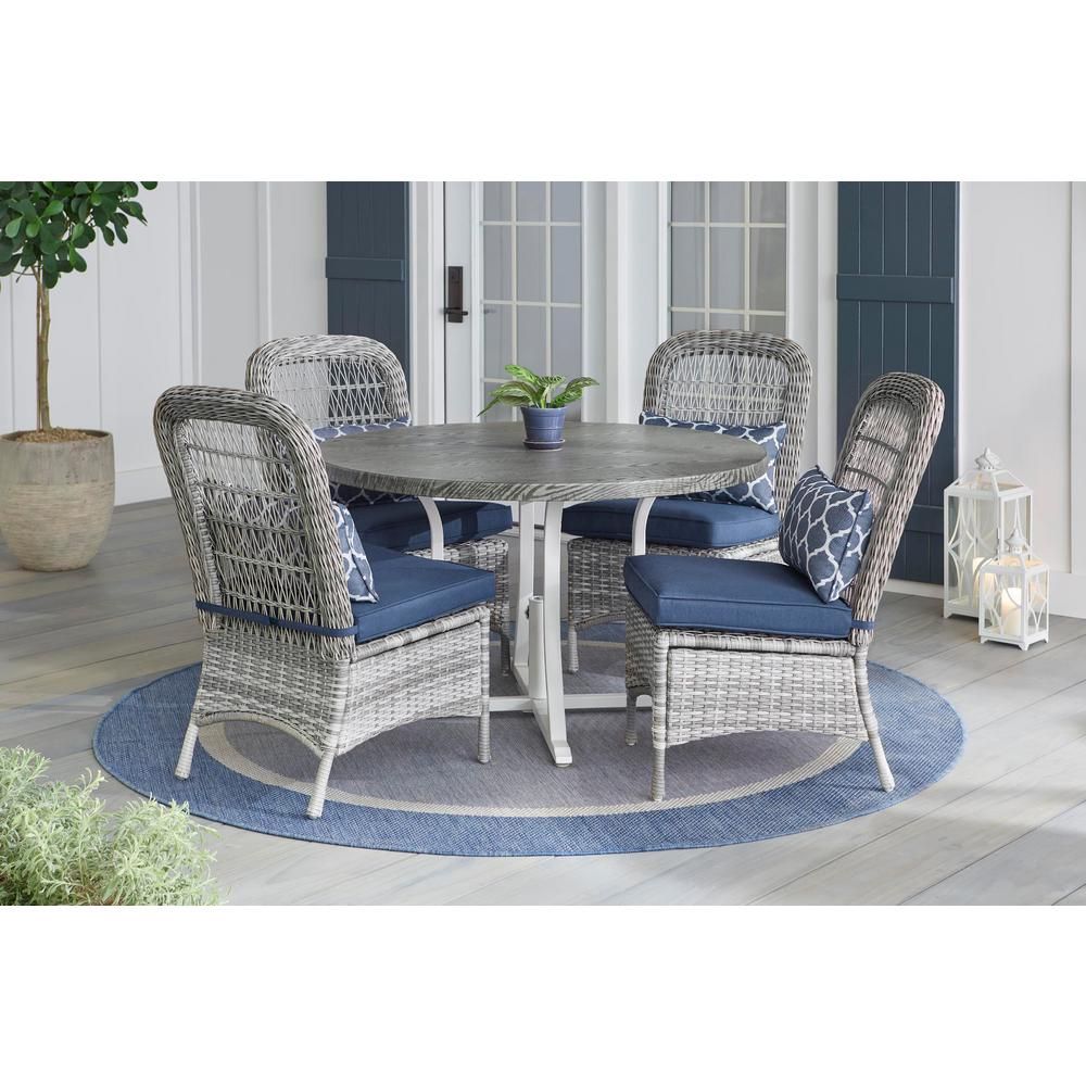 Hampton Bay Beacon Park 5 Piece Gray Wicker Outdoor Dining Set With Within Gray Wicker Round Patio Dining Sets (View 8 of 15)