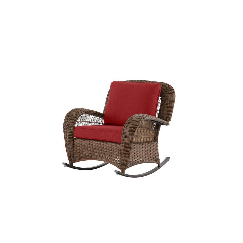 Hampton Bay Beacon Park Brown Wicker Outdoor Patio Rocking Chair With With Green Rattan Outdoor Rocking Chair Sets (View 12 of 15)