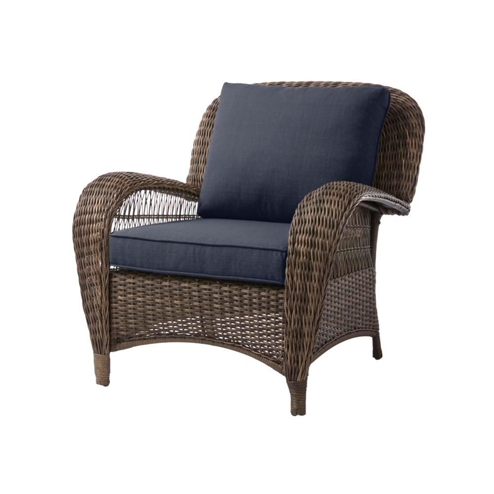 Hampton Bay Beacon Park Brown Wicker Outdoor Patio Stationary Lounge Within Blue And Brown Wicker Outdoor Patio Sets (View 2 of 15)
