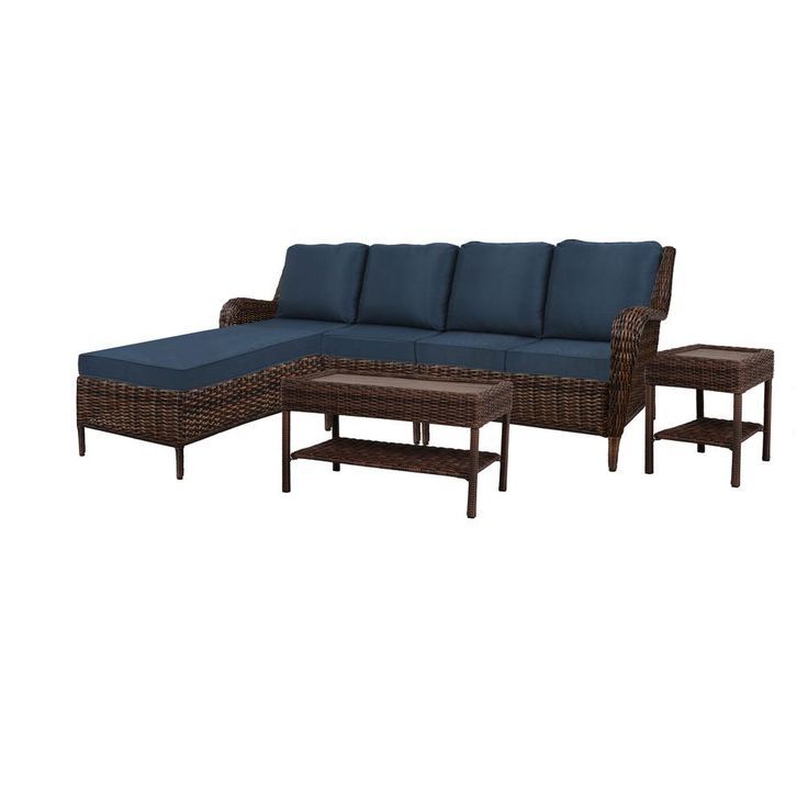 Hampton Bay Cambridge 5 Piece Brown Wicker Outdoor Patio Sectional Sofa In Navy Outdoor Seating Sectional Patio Sets (View 9 of 15)