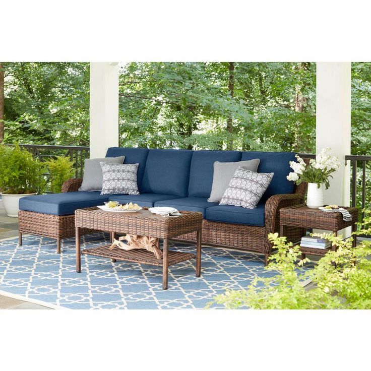Hampton Bay Cambridge 5 Piece Brown Wicker Outdoor Patio Sectional Sofa Within Navy Outdoor Seating Sectional Patio Sets (View 2 of 15)
