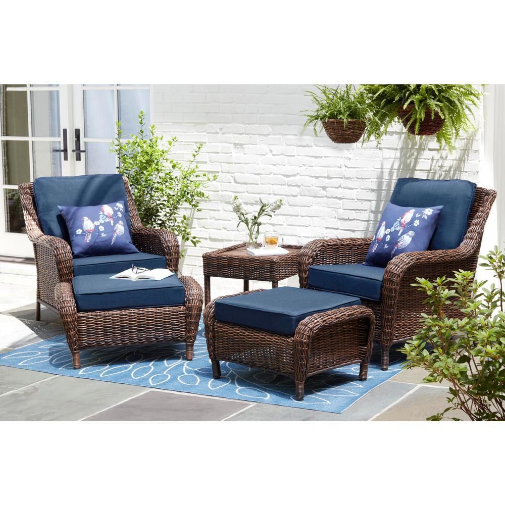 Hampton Bay Cambridge Brown 5 Piece Wicker Patio Conversation Set With Pertaining To Patio Conversation Sets And Cushions (View 9 of 15)