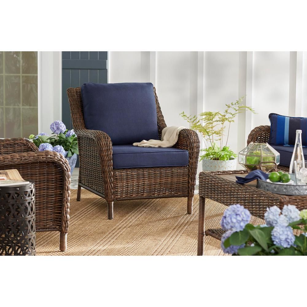 Hampton Bay Cambridge Brown Wicker Outdoor Patio Lounge Chair With Pertaining To Blue And Brown Wicker Outdoor Patio Sets (View 3 of 15)