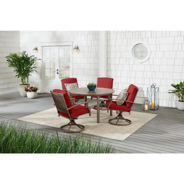 Hampton Bay Geneva 5 Piece Brown Wicker Outdoor Patio Dining Set With Pertaining To Red 5 Piece Outdoor Dining Sets (View 12 of 15)