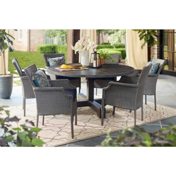 Hampton Bay Grayson 7 Piece Ash Gray Wicker Outdoor Patio Dining Set Throughout Sky Blue Outdoor Seating Patio Sets (View 1 of 15)