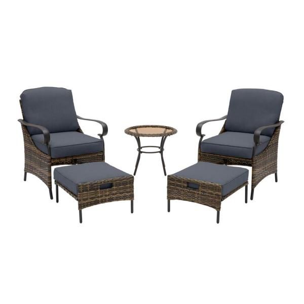 Hampton Bay Grayson Ash Gray 5 Piece Wicker Outdoor Patio Small Space Intended For Sky Blue Outdoor Seating Patio Sets (View 13 of 15)