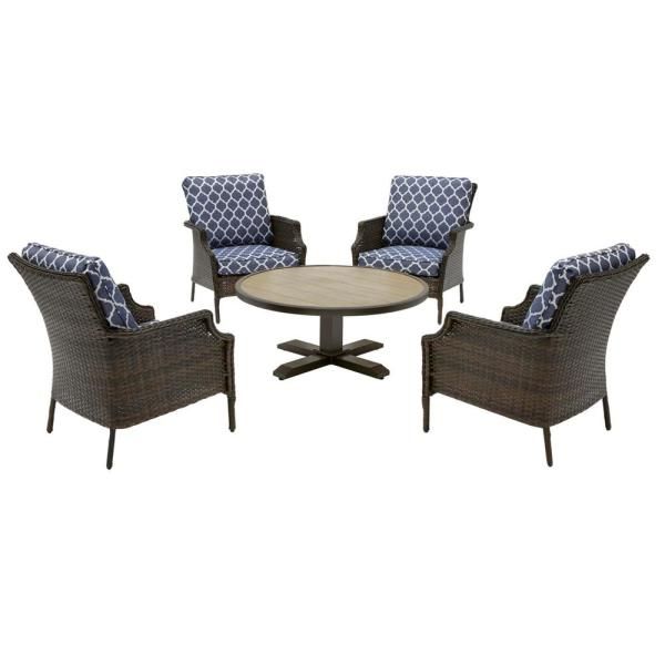 Hampton Bay Grayson Brown 5 Piece Wicker Outdoor Patio Conversation Within Navy Outdoor Seating Sets (View 3 of 15)