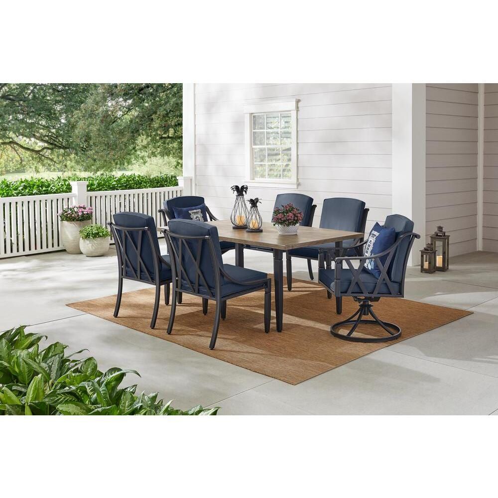 Hampton Bay Harmony Hill 7 Piece Black Steel Outdoor Patio Dining Set Intended For Sky Blue Outdoor Seating Patio Sets (View 4 of 15)