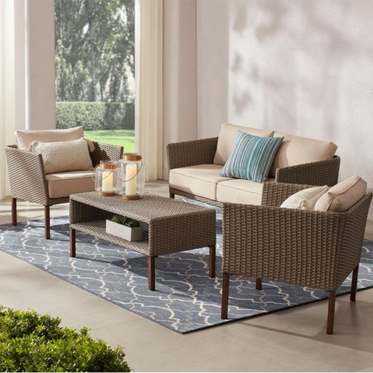 Hampton Bay Oakshire 4Pc Patio Conversation Set $399 (20% Off) @ Home Depot For 4 Piece Outdoor Seating Patio Sets (View 5 of 15)