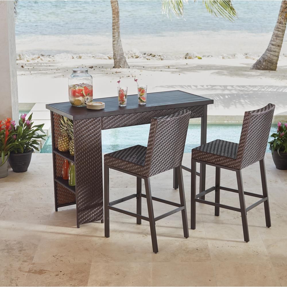 Hampton Bay Rehoboth 3 Piece Wicker Outdoor Bar Height Dining Set 720 With Regard To 3 Piece Bistro Dining Sets (View 15 of 15)