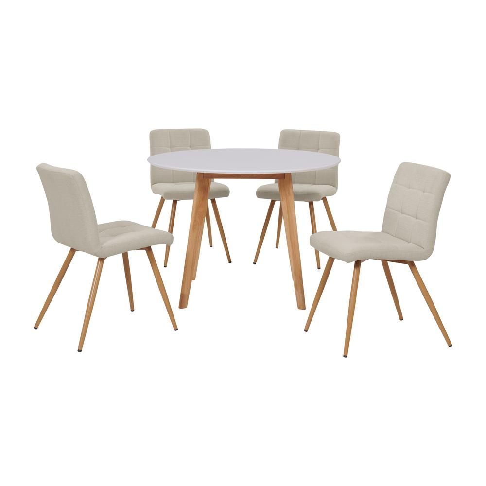 Handy Living Edgewater 5 Piece Dining Set With White Topped Round Table Pertaining To Armless Round Dining Sets (View 12 of 15)