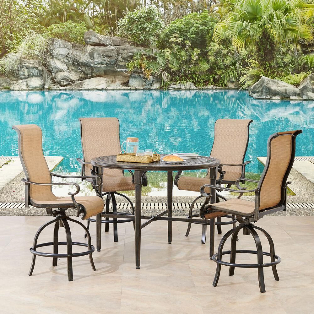 Hanover Brigantine 5 Piece Aluminum Outdoor Dining Set With 4 Contoured In Round 5 Piece Outdoor Dining Set (View 4 of 15)