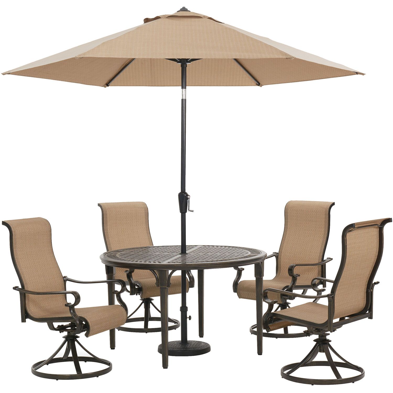Hanover Brigantine 5 Piece Outdoor Dining Set With 4 Sling Swivel For 5 Piece Round Patio Dining Sets (View 11 of 15)