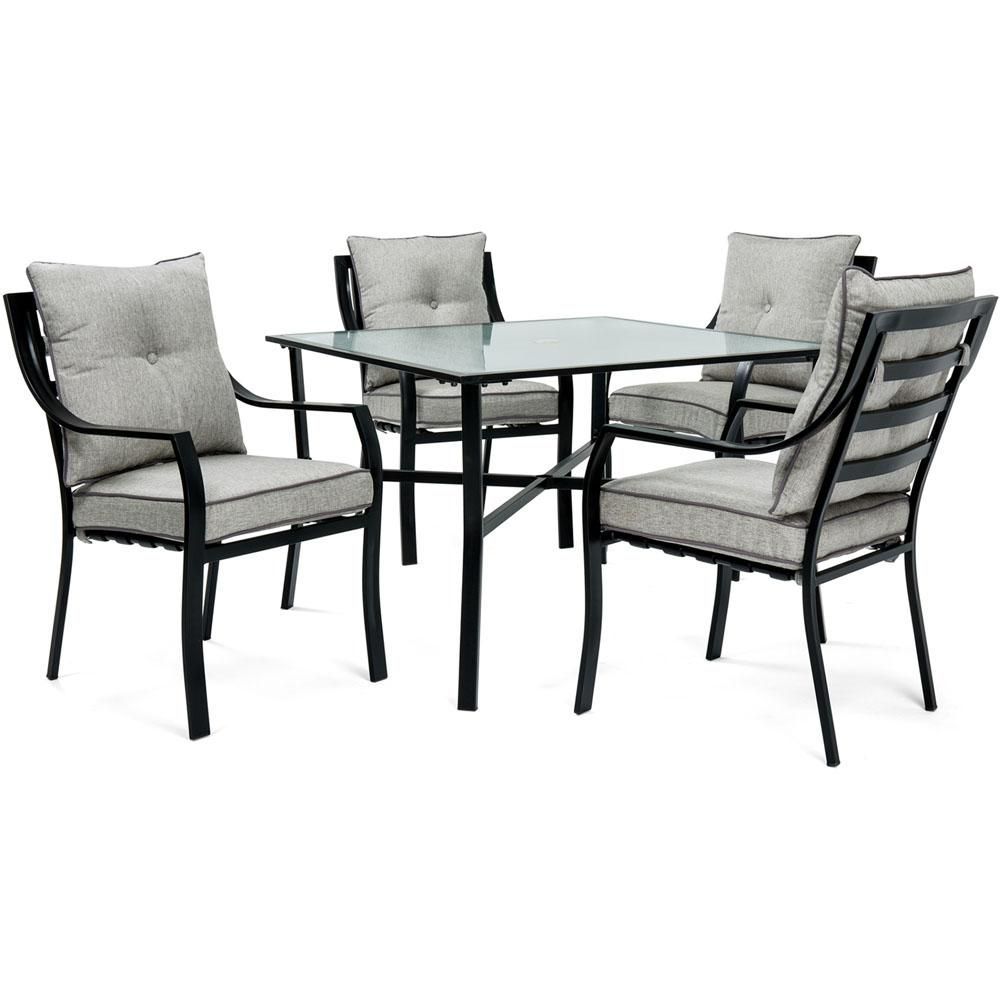 Hanover Lavallette Black Steel 5 Piece Outdoor Dining Set With Silver With Black And Gray Outdoor Table And Chair Sets (View 7 of 15)