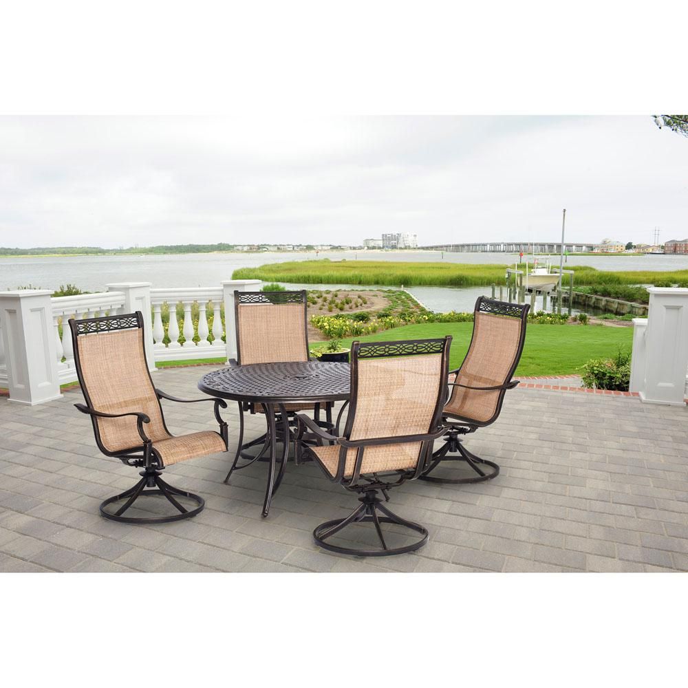 Hanover Manor 5 Piece Round Patio Dining Set With Four Swivel Rockers With Round 5 Piece Outdoor Patio Dining Sets (View 10 of 15)