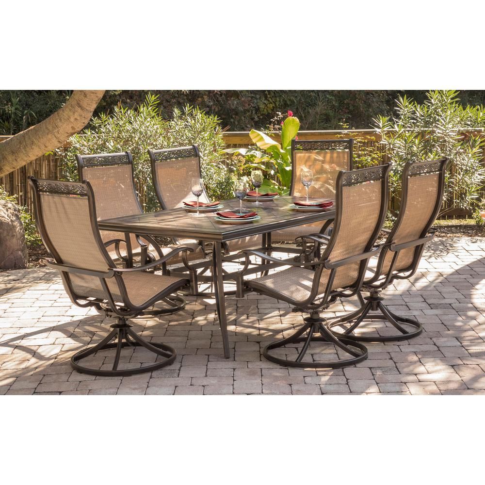Hanover Monaco 7 Piece Aluminum Outdoor Dining Set With Rectangular For Rectangular Patio Dining Sets (View 15 of 15)