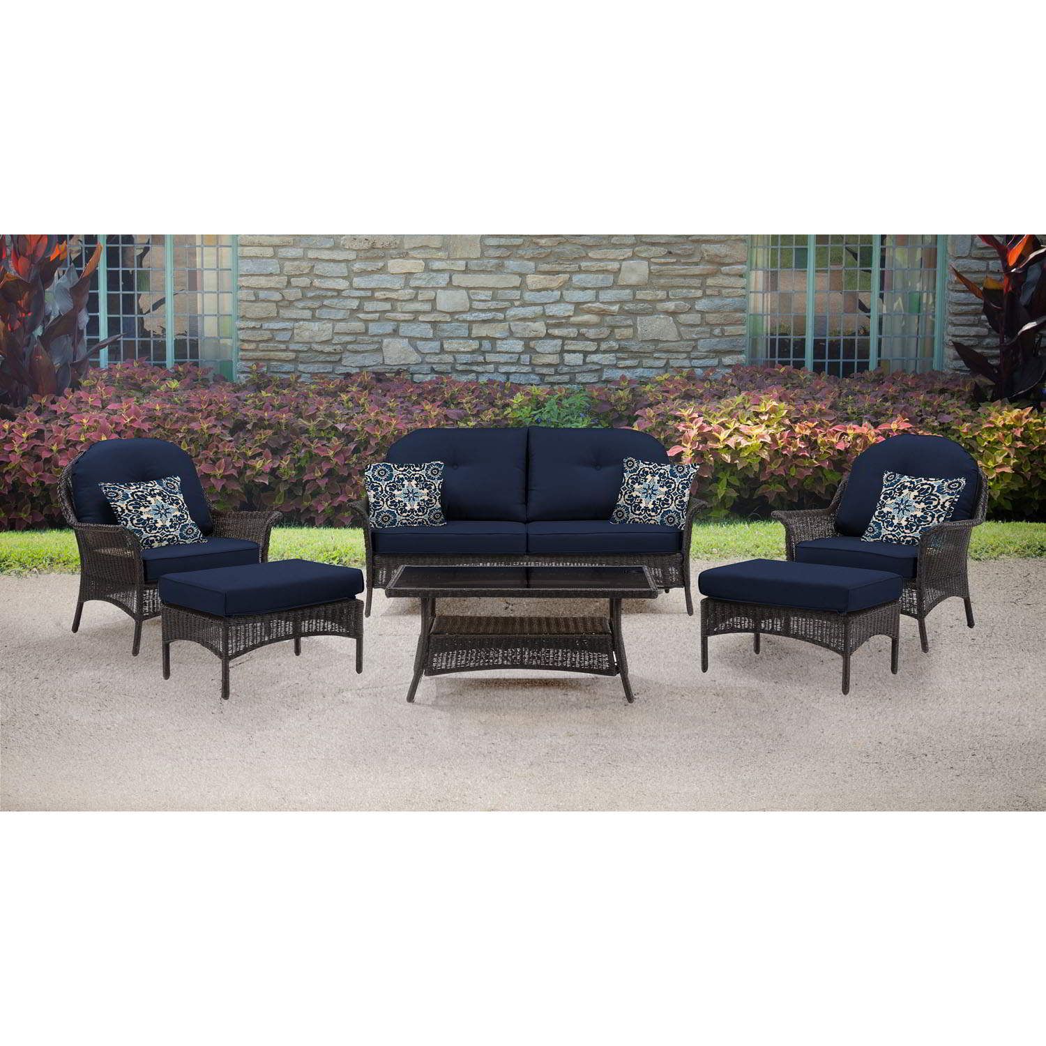 Hanover San Marino 6 Piece Patio Set In Navy Blue, Smar 6Pc Nvy (With In Navy Outdoor Seating Sectional Patio Sets (View 5 of 15)