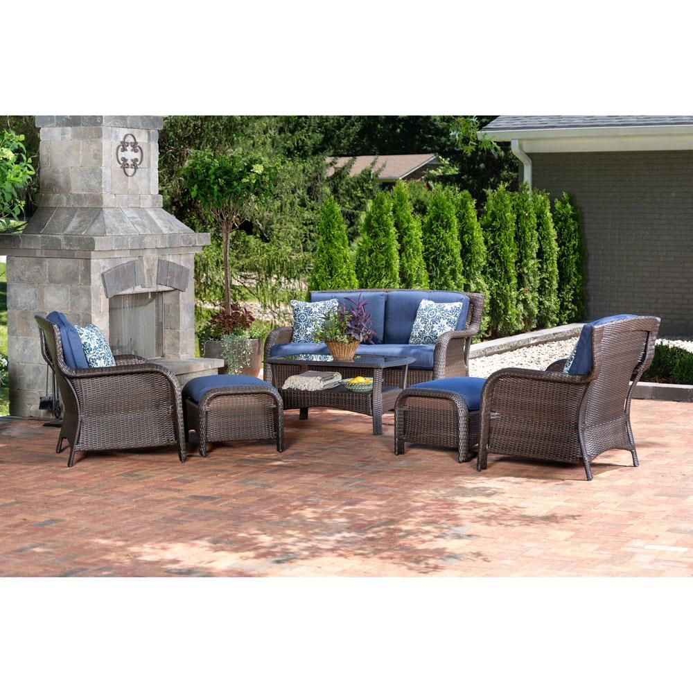 Hanover Strathmere 6 Piece All Weather Wicker Patio Deep Seating Set Throughout 5 Piece 5 Seat Outdoor Patio Sets (View 13 of 15)
