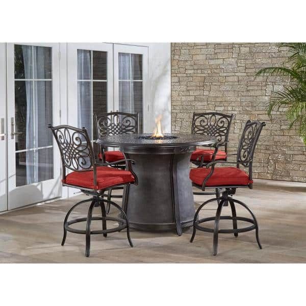 Hanover Traditions 5 Piece Aluminum Outdoor Dining Set With Red Intended For Red 5 Piece Outdoor Dining Sets (View 4 of 15)
