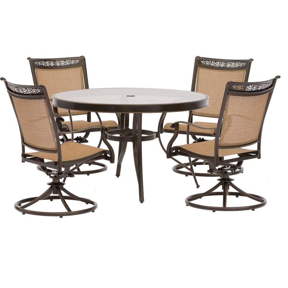 Hanover Traditions 5 Piece Patio Outdoor Dining Set With 4 Cast For 5 Piece Outdoor Bench Dining Sets (View 15 of 15)