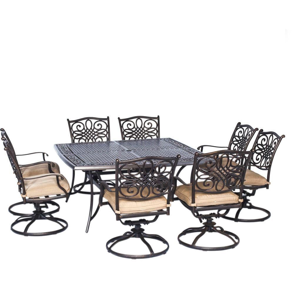 Hanover Traditions 9 Piece Aluminium Square Patio Dining Set With Eight Inside 9 Piece Square Patio Dining Sets (View 13 of 15)