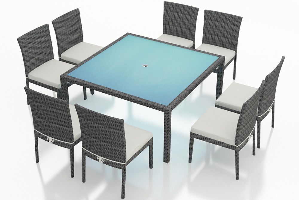 Harmonia Living District 9 Piece Armless Wicker Dining Set – Custom In Armless Square Dining Sets (View 13 of 15)