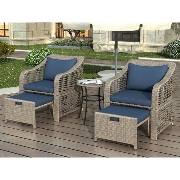Harper & Bright Designs Natural Hued 5 Piece Wicker Patio Conversation In Patio Conversation Sets And Cushions (View 2 of 15)
