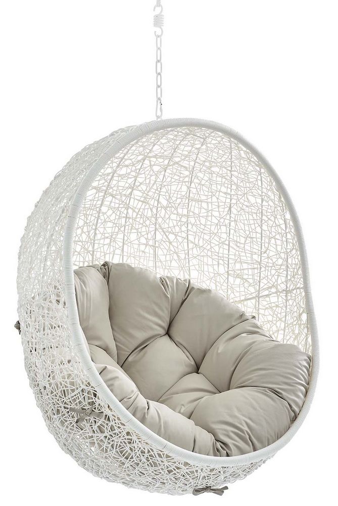 Hide White Pe Rattan/Beige Fabric Patio Swing Chairmodway Within White Fabric Outdoor Wicker Armchairs (View 5 of 15)