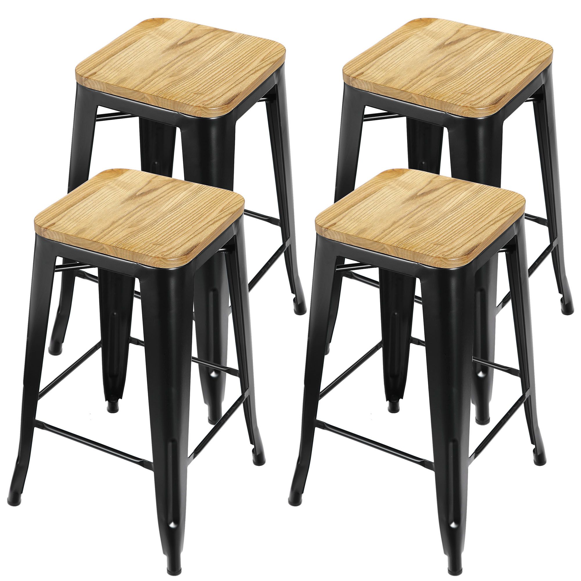 High Quality Metal Frame And Wood Stackable Bar Stools Set Of Four 26 With Regard To Bar Tables With 4 Counter Stools (View 6 of 15)