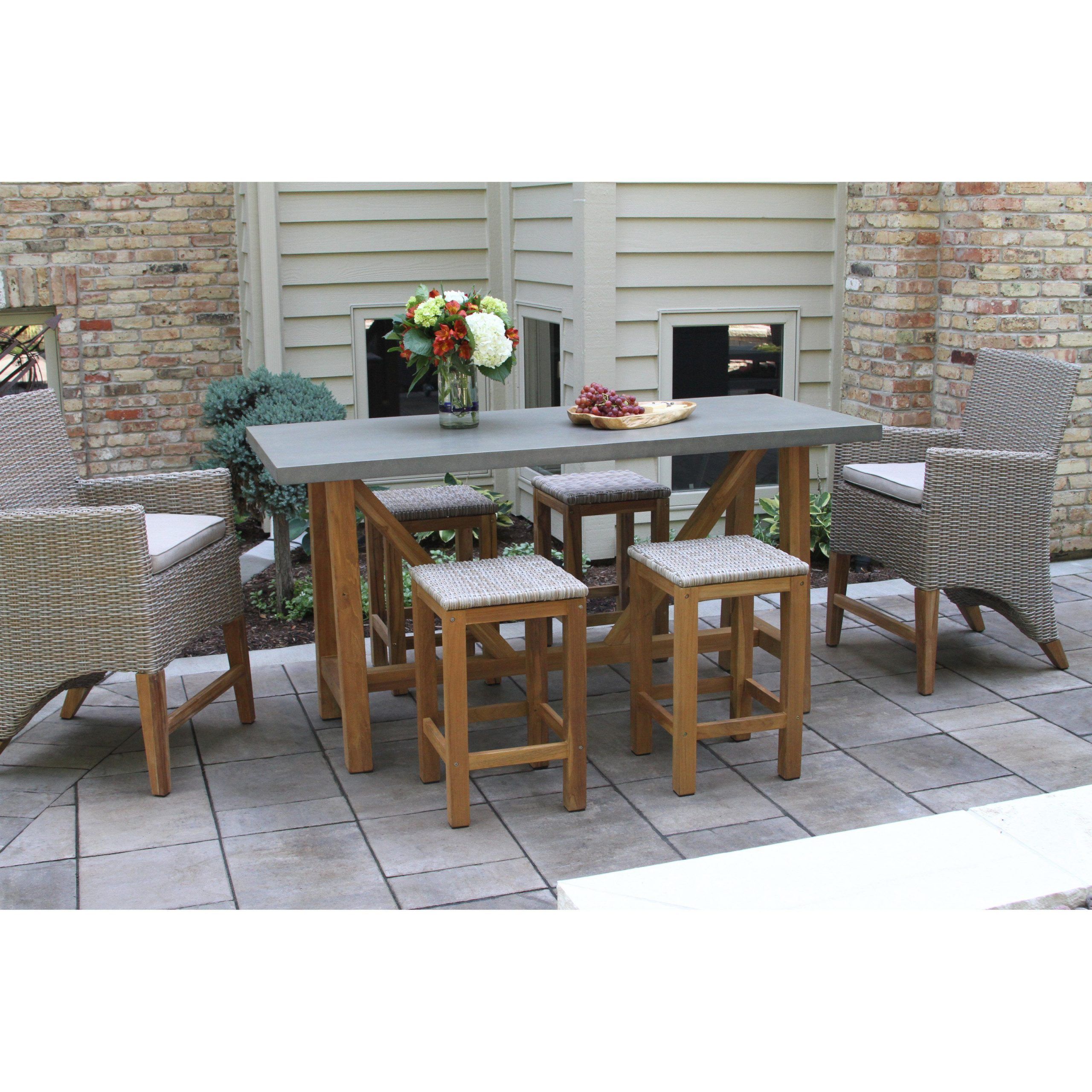 Hn Outdoor Scottsdale Wicker & Teak 7 Piece Composite Tabletop Counter Intended For 7 Piece Teak Wood Dining Sets (View 14 of 15)