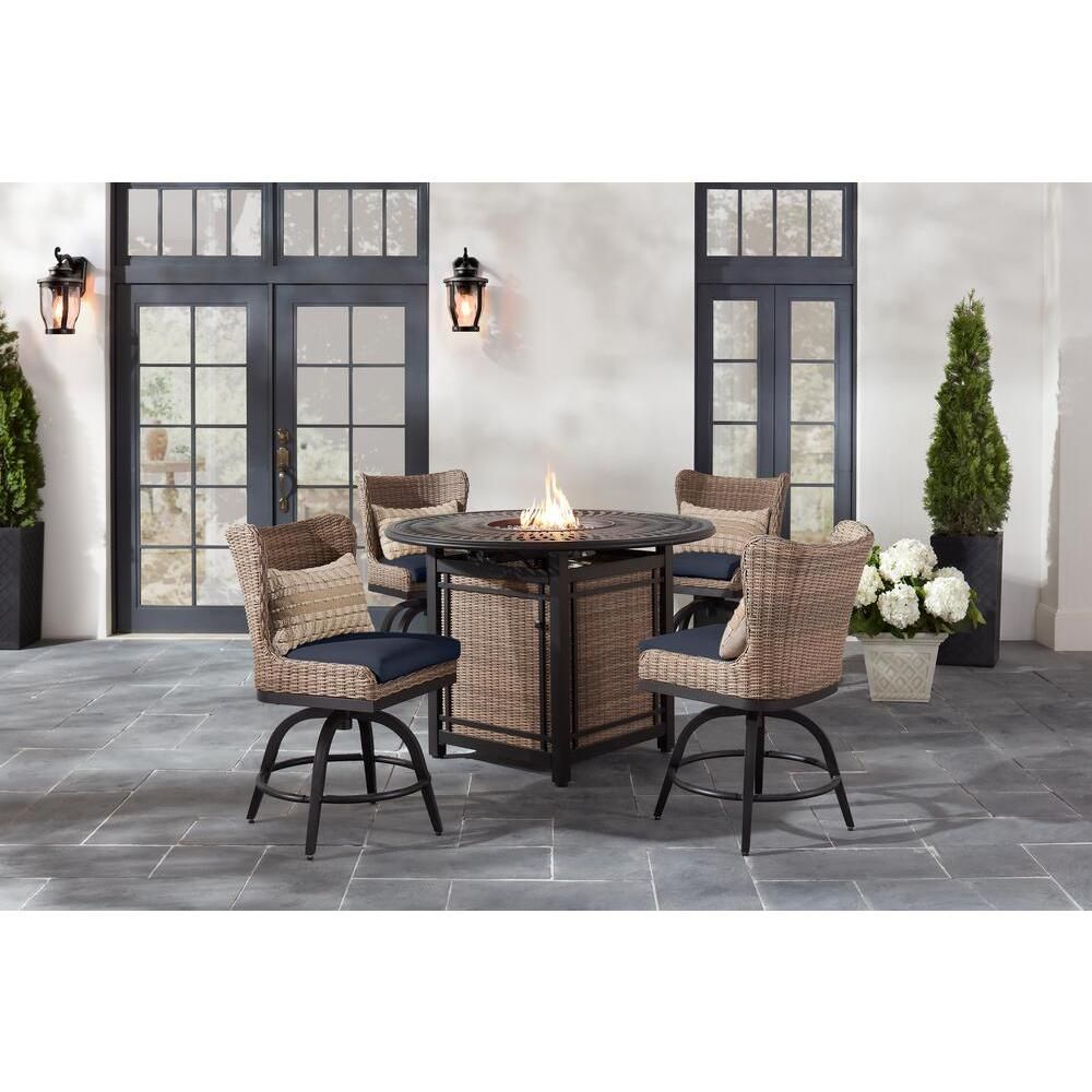 Home Decorators Collection Hazelhurst 5 Piece Brown Wicker Outdoor High For Blue And Brown Wicker Outdoor Patio Sets (View 11 of 15)