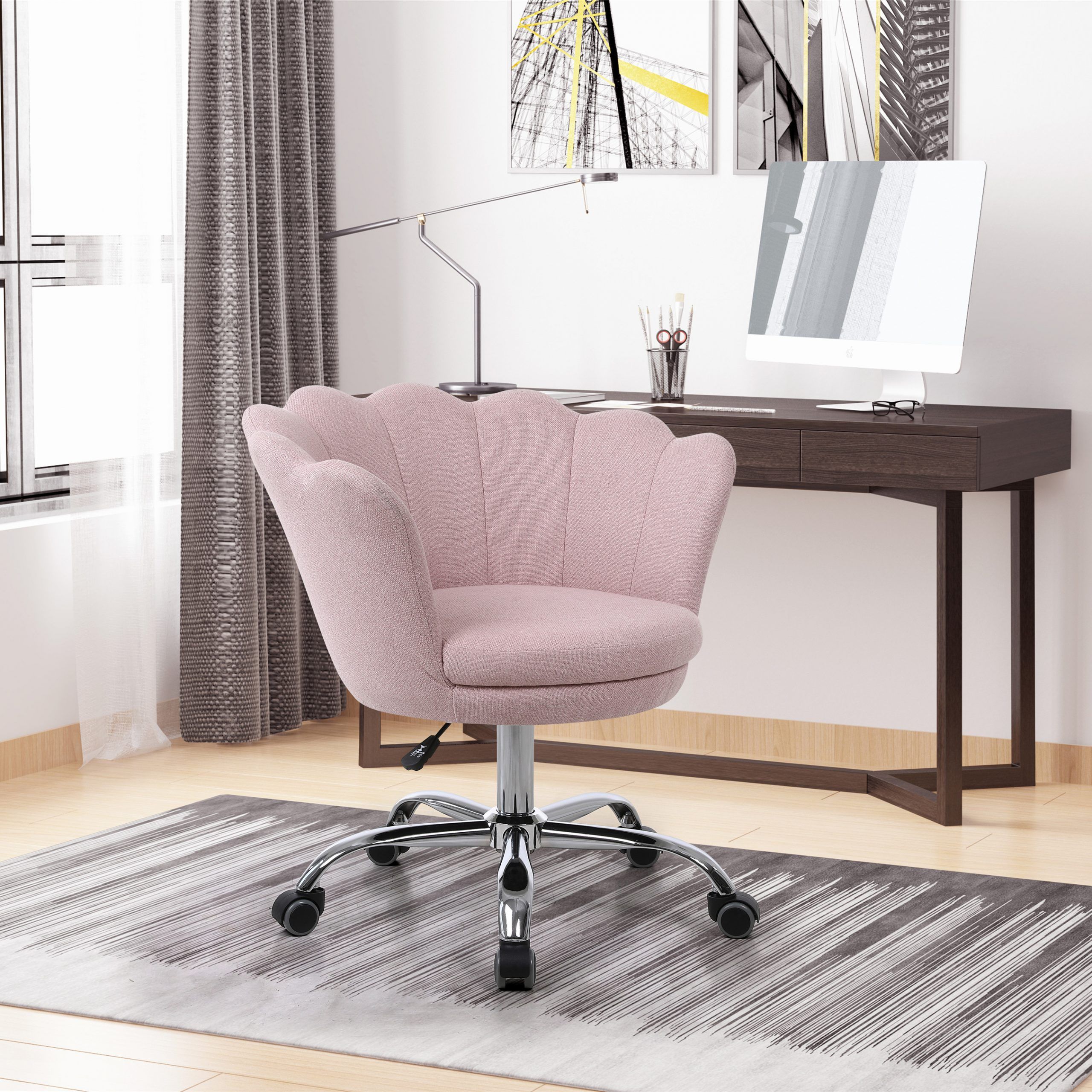 Home Office Swivel Chair, Linen Fabric Shell Chair With Adjustable Inside Modern Adjustable Back Outdoor Chairs (View 3 of 15)