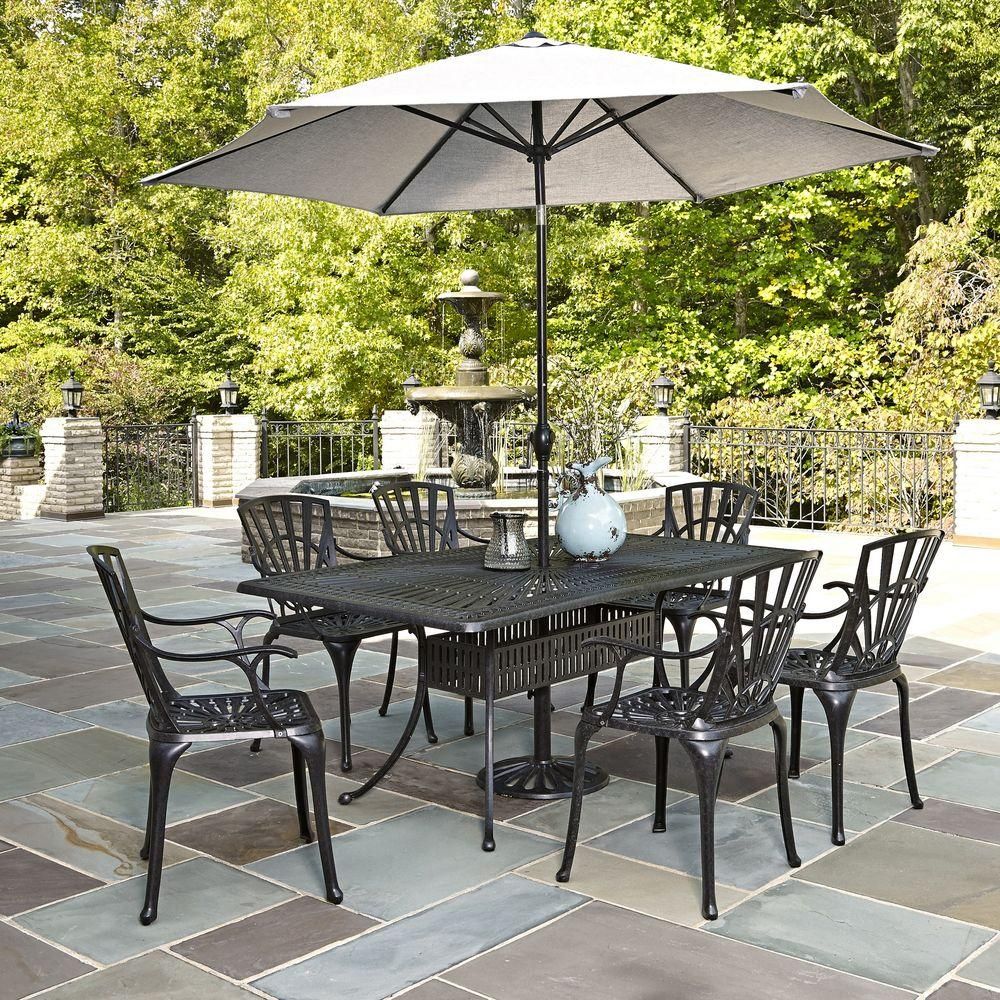 Home Styles Largo 7 Piece Outdoor Patio Dining Set With Umbrella Largo Throughout 7 Piece Patio Dining Sets (View 15 of 15)