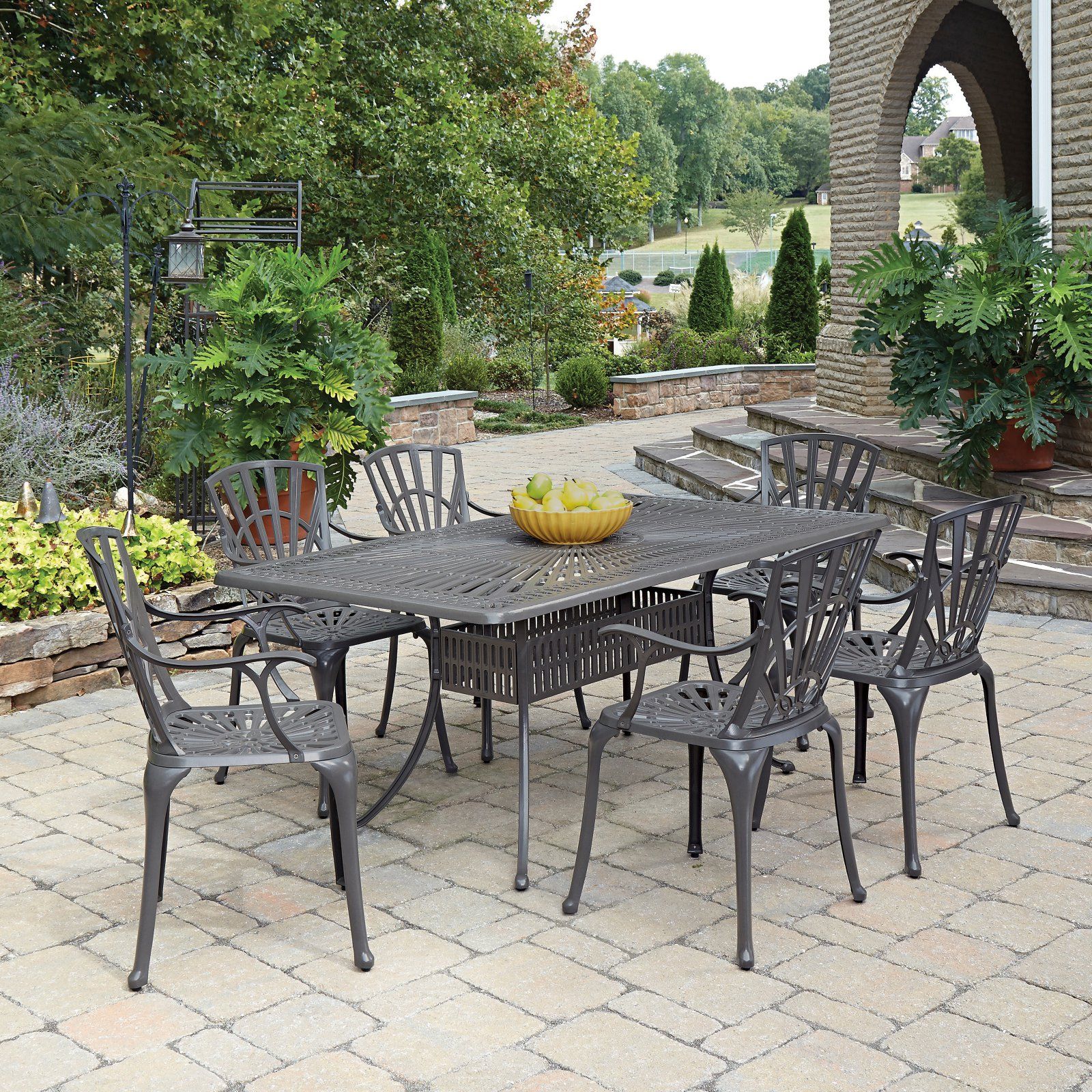 Home Styles Largo 7Pc Outdoor Dining Set Includes Rectangular Table And Intended For Rectangular Outdoor Patio Dining Sets (View 7 of 15)