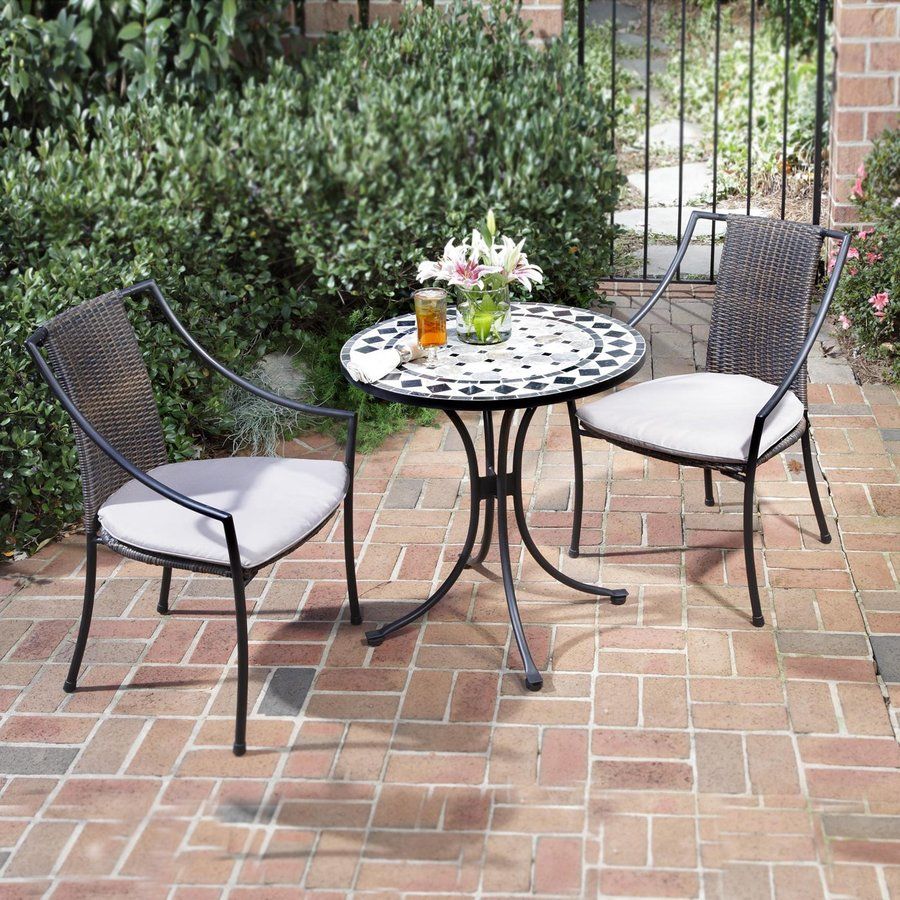 Home Styles Marble 3 Piece Metal Frame Wicker Bistro Patio Dining Set Inside 3 Piece Outdoor Table And Chair Sets (View 2 of 15)