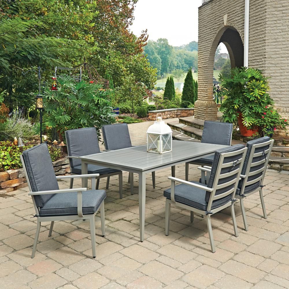 Home Styles South Beach Grey 7 Piece Rectangular Extruded Aluminum Pertaining To Large Rectangular Patio Dining Sets (View 7 of 15)