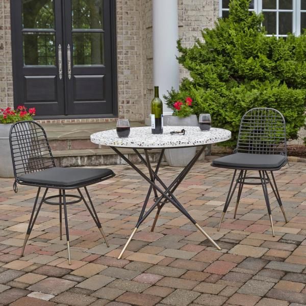 Homestyles Du Jour Black 3 Piece Metal Round Outdoor/ Indoor Bistro Set In Black And Gray Outdoor Table And Chair Sets (View 4 of 15)