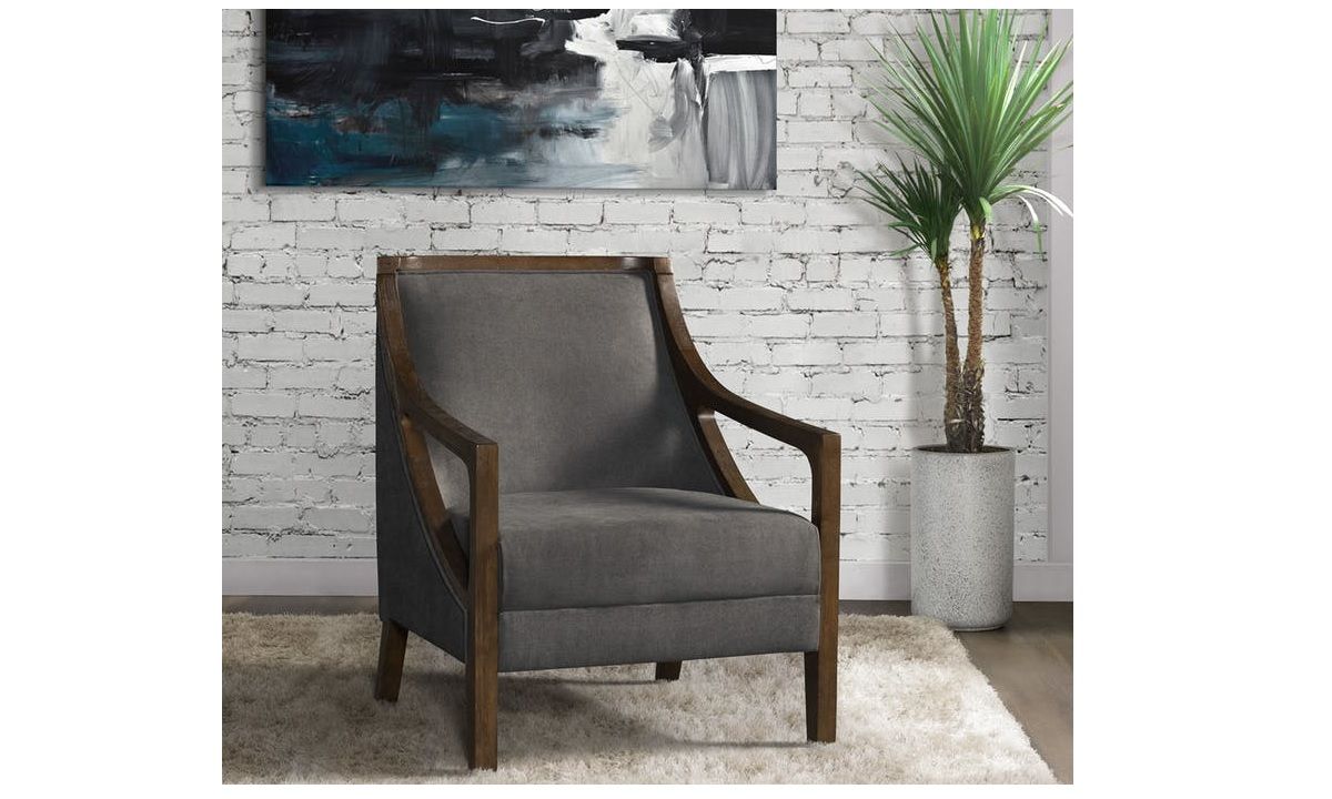 Hopkins Chair W/Brown Arm – Columbia Charcoal • Keltic Furniture Intended For Charcoal Fabric Patio Chair And Side Table (View 6 of 15)