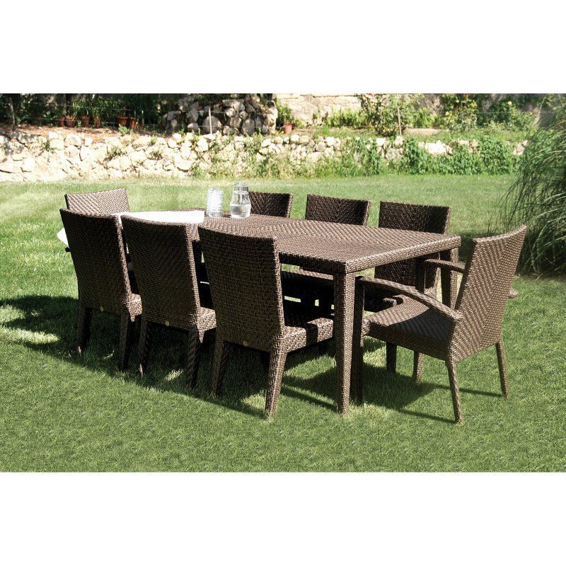 Hospitality Rattan, Outdoor Soho 9 Piece Patio Dining Set – Rehau Fiber Within Brown 9 Piece Outdoor Dining Sets (View 3 of 15)