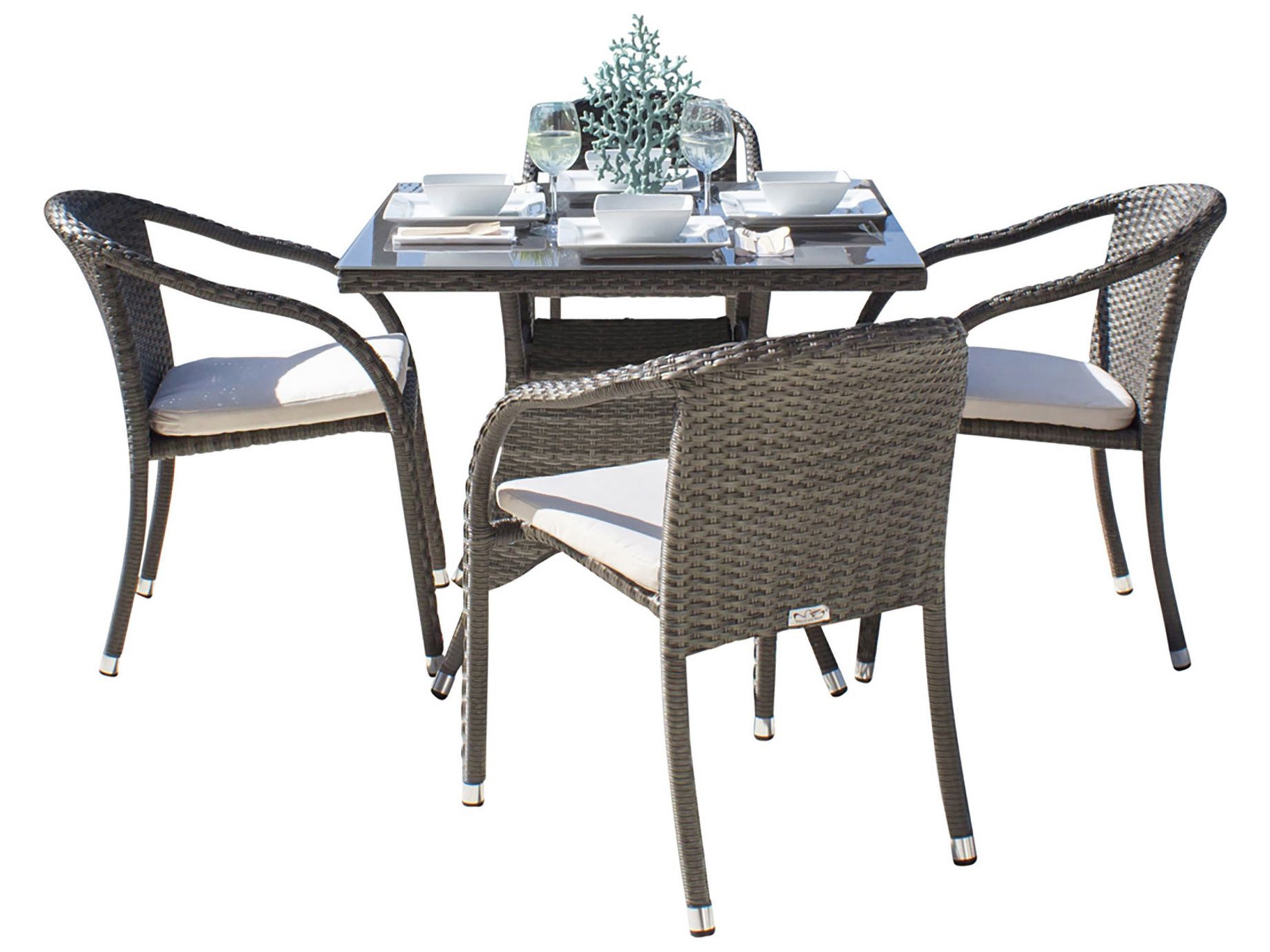 Hospitality Rattan Outdoor Ultra Grey Woven 5 Piece Dining Set With With Gray Wicker 5 Piece Round Patio Dining Sets (View 10 of 15)