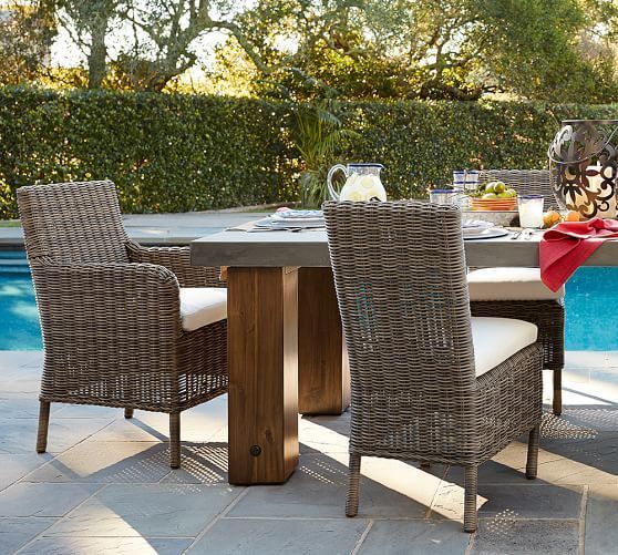 Huntington All Weather Wicker Dining Roll Arm Chair – Gray #Potterybarn Pertaining To Gray All Weather Outdoor Seating Patio Sets (View 14 of 15)