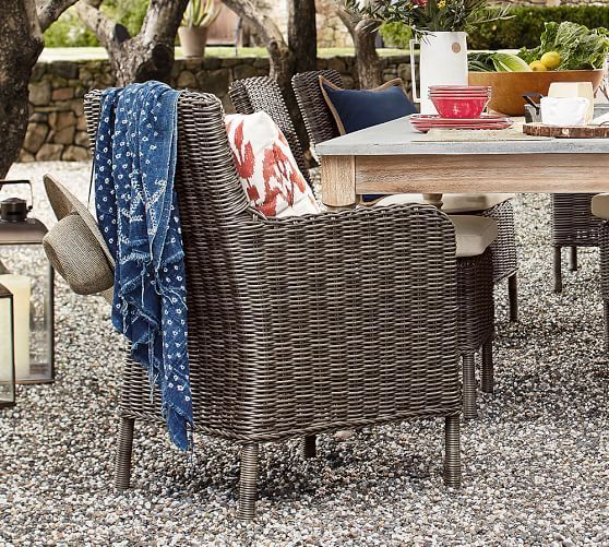 Huntington All Weather Wicker Roll Arm Dining Chair | Pottery Barn Pertaining To Natural All Weather Outdoor Seating Patio Sets (View 10 of 15)