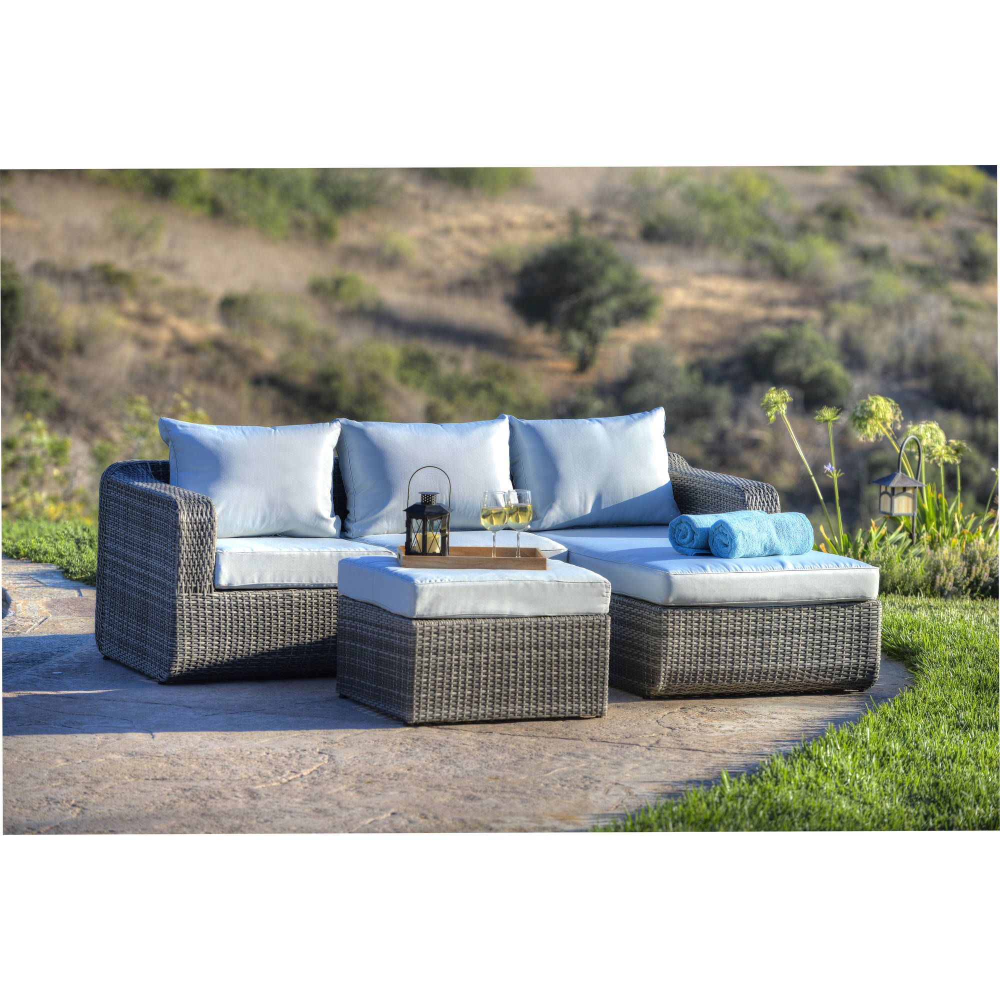 Incadozo 3 Piece All Weather Wicker Patio Conversation Set, Gray With Intended For Outdoor Wicker Gray Cushion Patio Sets (View 8 of 15)