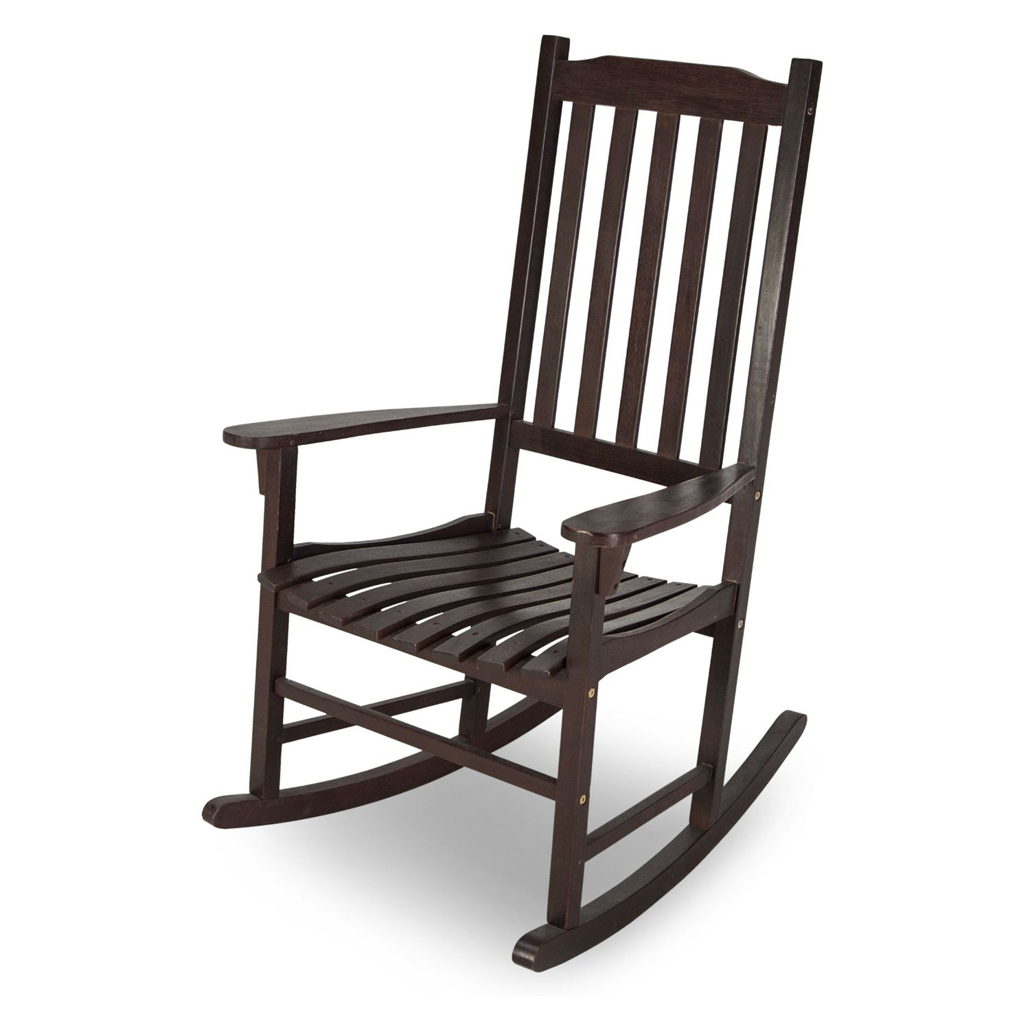 Indoor/Outdoor Dark Brown Slat Rocking Chair | Fastfurnishings For Dark Brown Wood Outdoor Chairs (View 10 of 15)