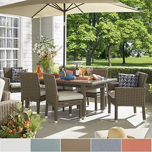 Inspire Q Barbados Brown Mocha Wicker Glass Top 7 Piece Rectangular Within Brown Wicker Rectangular Patio Dining Sets (View 15 of 15)
