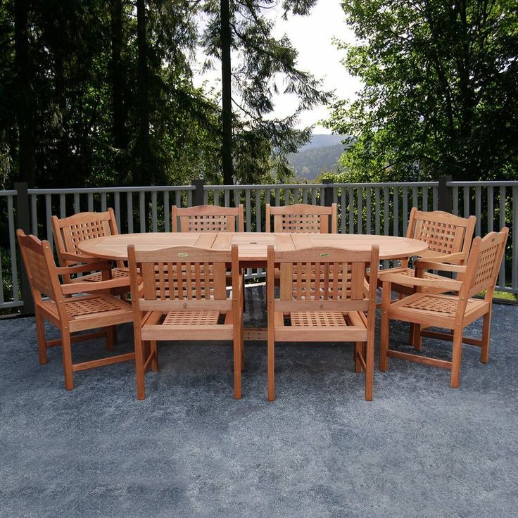 International Home Amazonia 9 Piece Brown Wood Frame Patio Dining Set For Brown 9 Piece Outdoor Dining Sets (View 4 of 15)