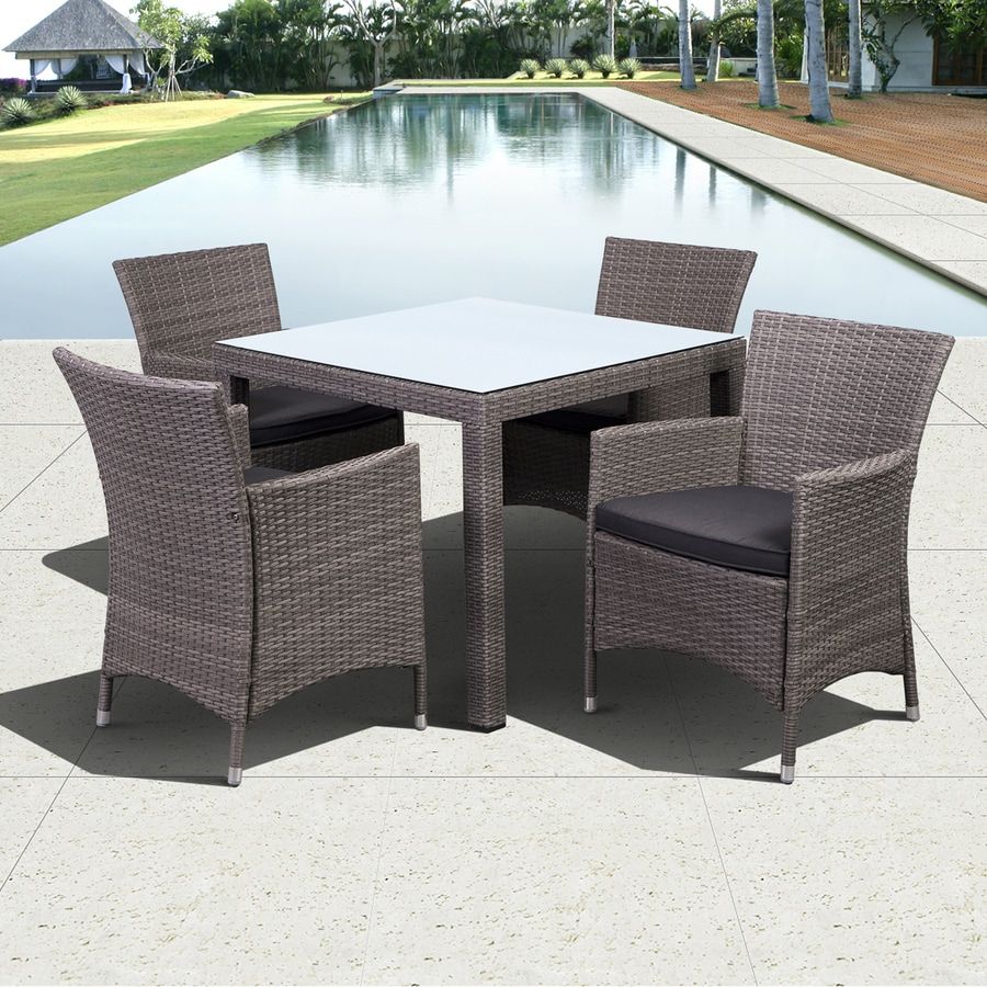 International Home Atlantic 5 Piece Gray Wood Frame Wicker Patio Dining With Gray Wicker 5 Piece Round Patio Dining Sets (View 9 of 15)