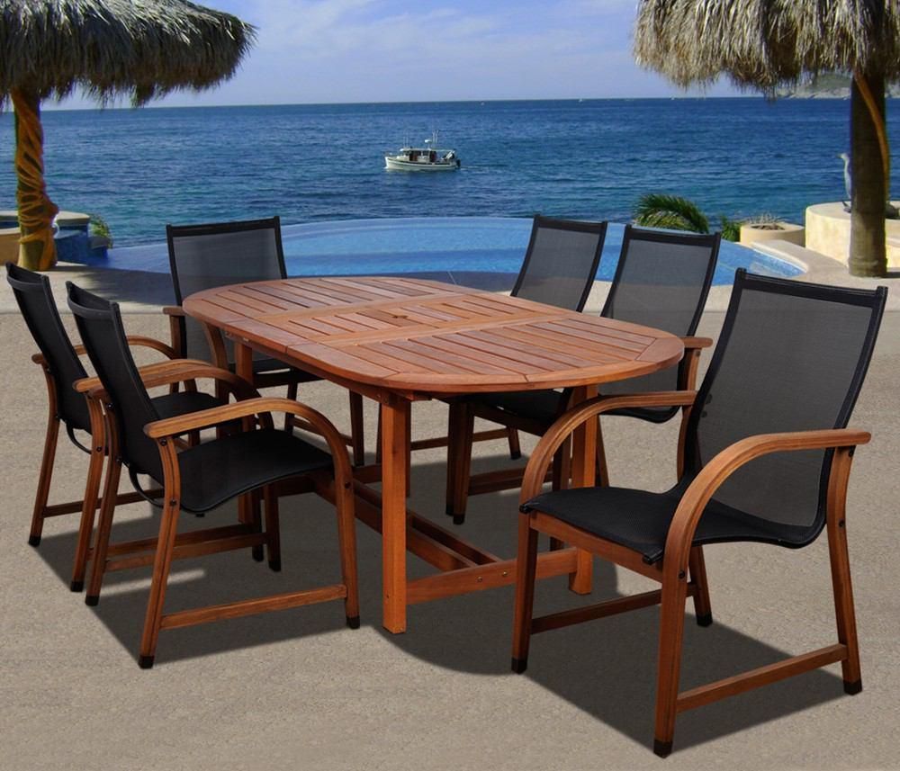 International Home Miami Bahamas 7 Piece Eucalyptus Extendable Oval Intended For Eucalyptus Extendable Patio Dining Sets (View 2 of 15)